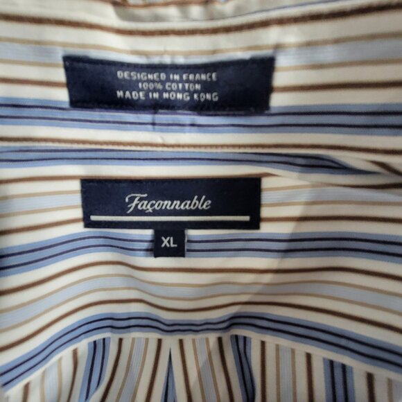 Faconnable Mens Classic Striped Button-Down Long Sleeve Shirt XL White Blue - Picture 3 of 6
